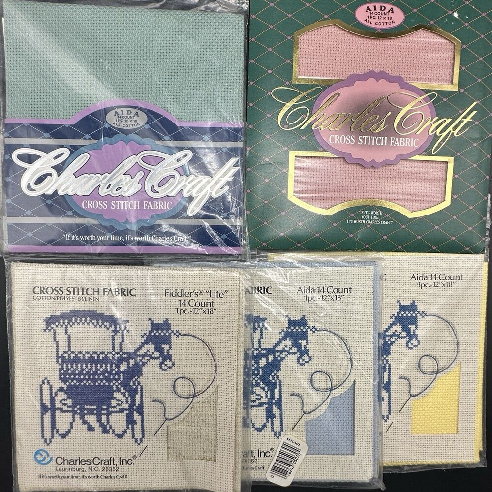 Charles Craft Cross Stitch Fabric Lot 5 Pc 14 Count 4 Aida 1 Fiddlers Lite 12x18